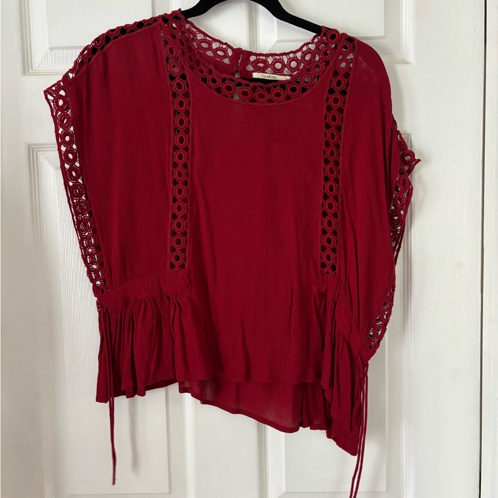 Elegant Red Lace Trim Women's Top